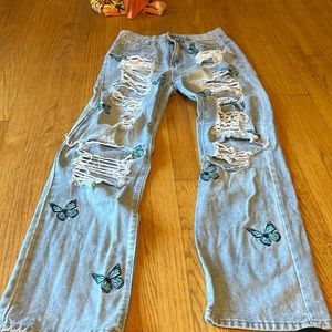 Baggy Womens Butterfly Ripped Jeans